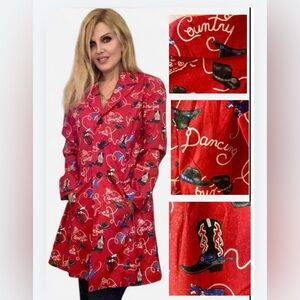 Western Red Country Coat with Cowboy Boot & Hat Design